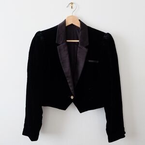 Black Velvet Cropped Blazer Jacket - Classic Women's Coat
